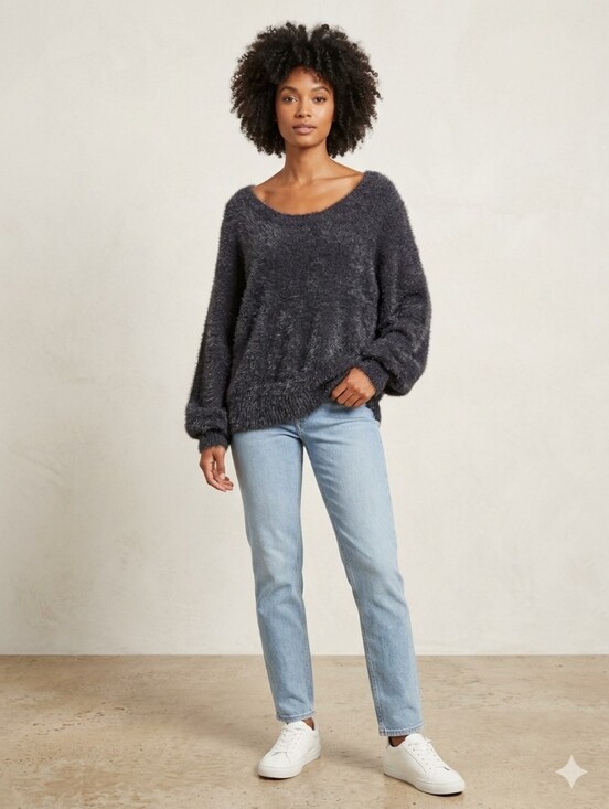 Blue Gray Sweaters - Fuzzy Sweater